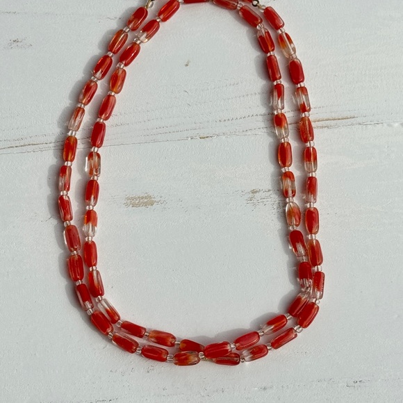 Vintage Red Givre Glass Elongated Beaded Necklace 30” Single Strand - Picture 10 of 16